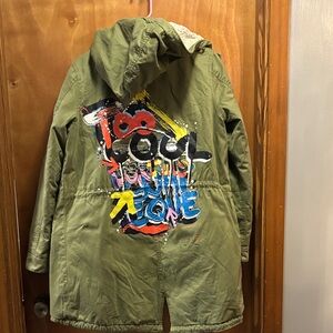 Zara Basic Olive Green Coat with back graphic detail